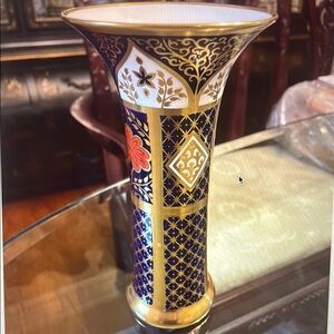 Caverswall Romany Fine Bone China Elegant Blue and 22K Gold Vase